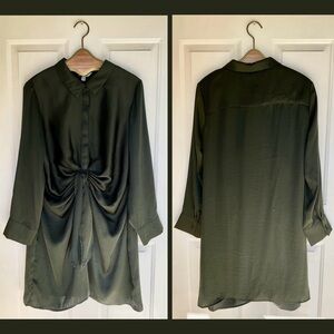 BB Dakota x Steve Madden .• Curious Tie Waist Green Satin Shirt Dress Green XXL